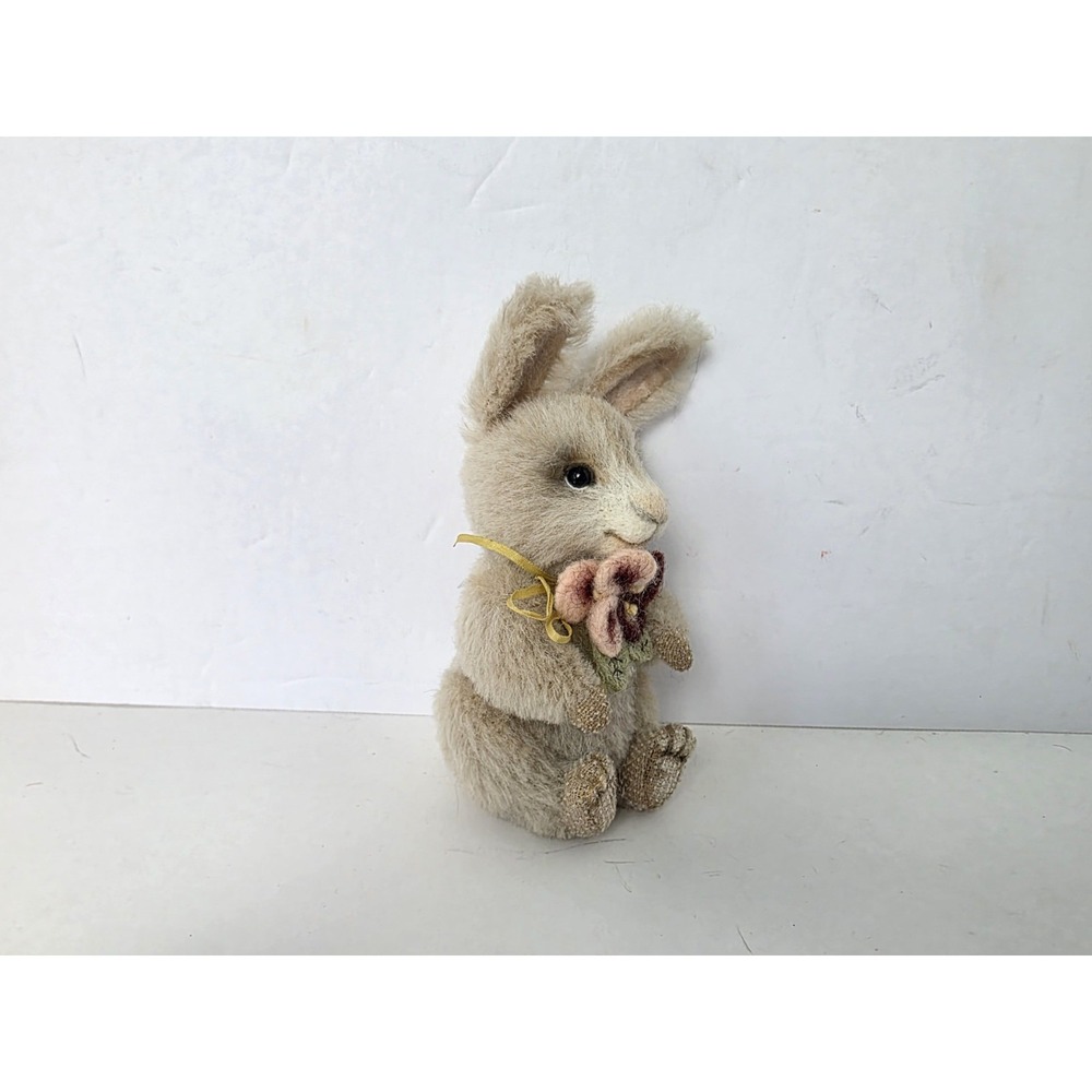 Artist made stuffed bunny rabbit Teddy Bear Doll companion 5" felt flower - Picture 3 of 3